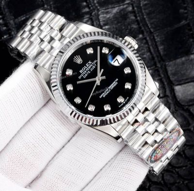 Clean Factory Rolex Datejust 2836 Black Face Watch 36mm